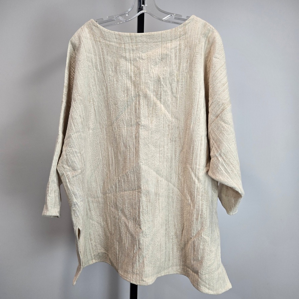 HACKWITH DESIGN HOUSE Linen 3/4 Sleeve Tunic Top Neutral Beige Lagenlook Plus 1X